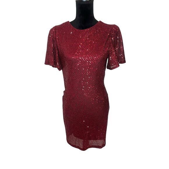 NWT ASTR THE LABEL MINI RED/MAROON SEQUIN OPEN BACK DRESS WOMENS SIZE LARGE - Picture 2 of 8